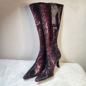 Antonio Melani Tall Boots | 7M | Pink Snakeskin Leather High Heel Side Zip